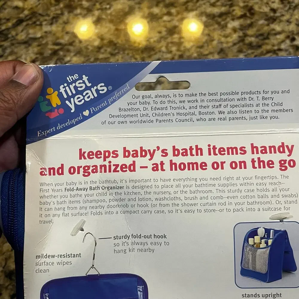 New Vintage The First Years Fold Away‎ Baby Bath Caddy Blue Portable Organizer